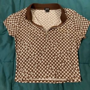 Justify brown half zip crop top shirt